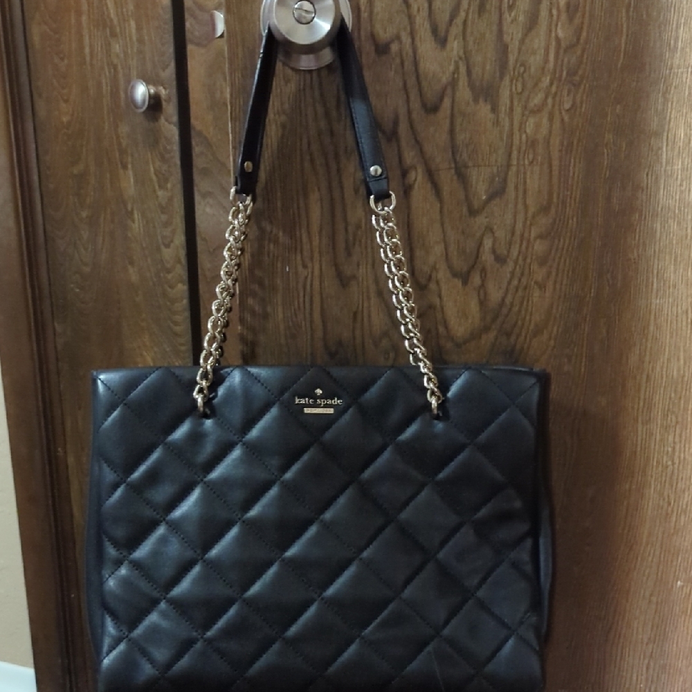 Kate Spade Quilted Black Shoulder Bag with Gold Chain